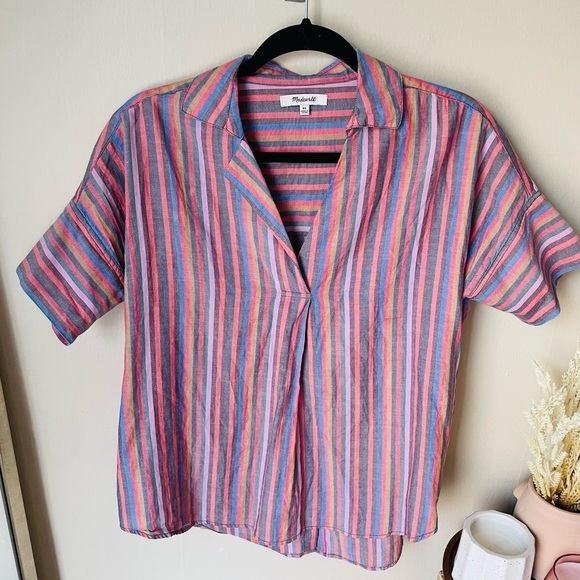 Madewell Courier Button-Back Shirt in Rainbow Stripe - Picture 8 of 8